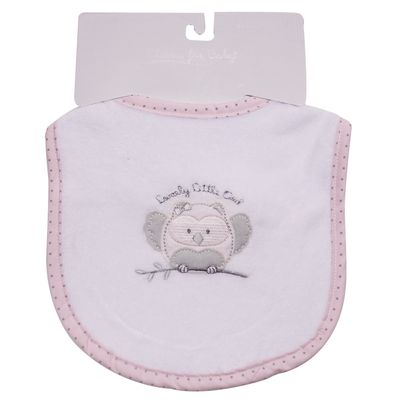 Babador-Corujinha---Atoalhado---Rosa-com-Poa-Cinza---Classic-For-Baby---GBaby