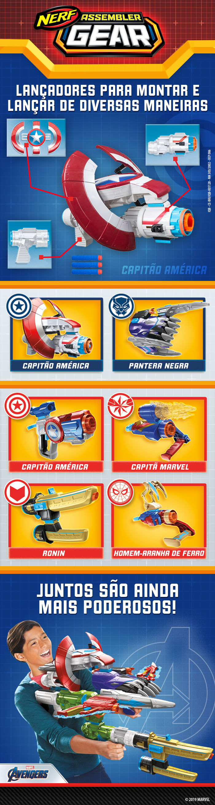 Lançador Nerf Assembler Gear Capitao America Hasbro E3355 em