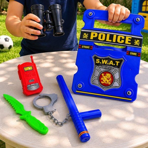 Kit Brinquedo Infantil Policial Escudo Cassetete Acessórios
