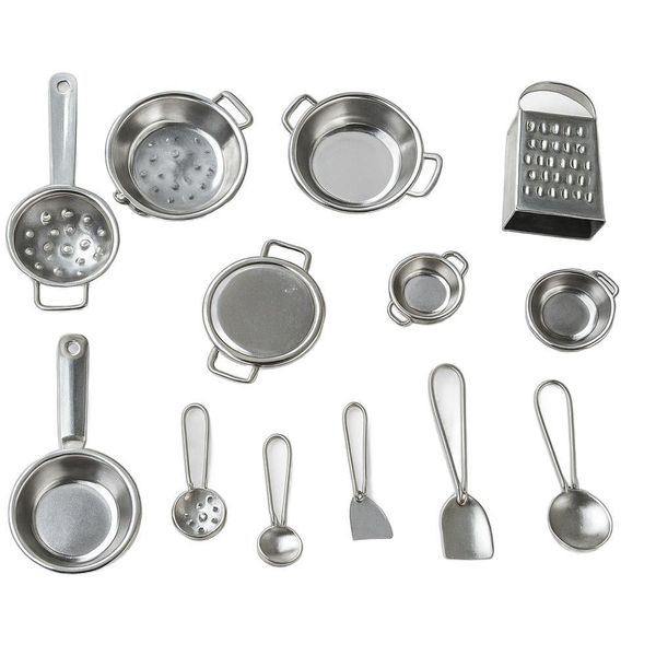 Kit Cozinha Infantil 15 Miniaturas de Utensílios em Metal Prata
