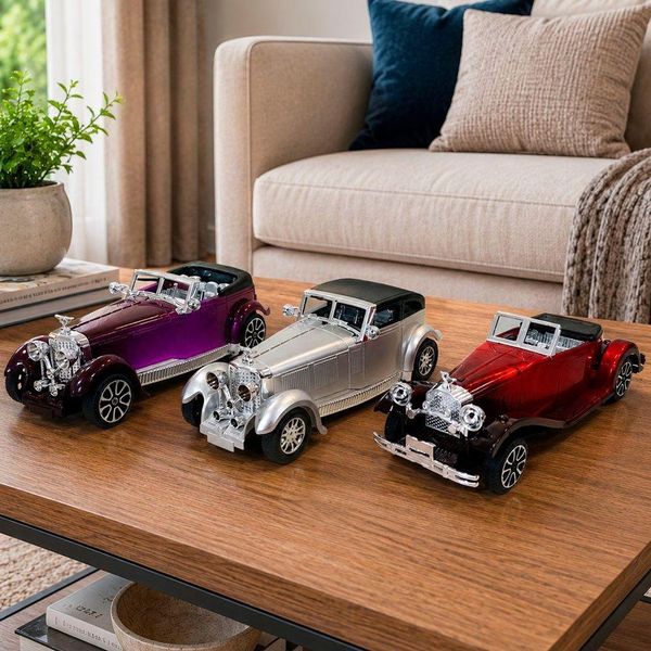 Kit Carrinho Miniatura Retrô Classic 3 Peças Vermelho Roxo Prata