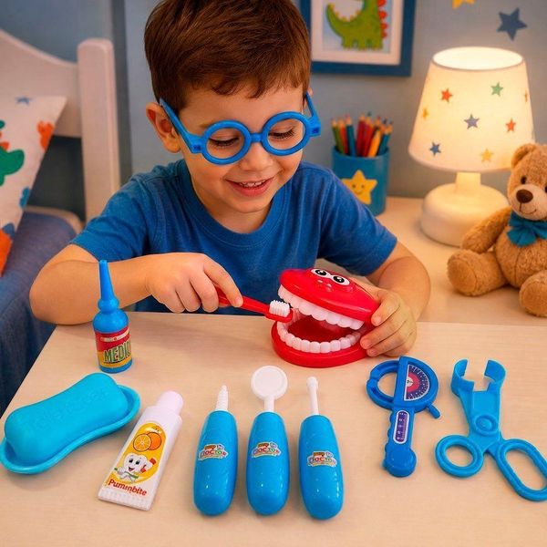 Kit Brinquedo Dentista Médico 12 Peças Azul
