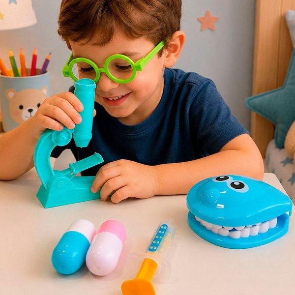 Kit Brinquedo Infantil Dentista Médico 6 Peças Plástico Azul