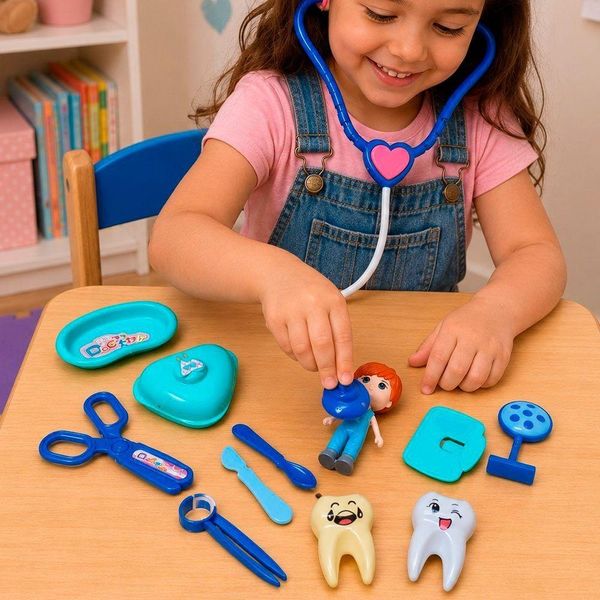 Kit Brinquedo Dentista Infantil 13 Peças com Acessórios Azul