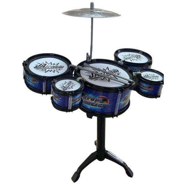 Mini Bateria de Brinquedo 5 Tambores Infantil Musical com Prato e Baquetas Vermelho