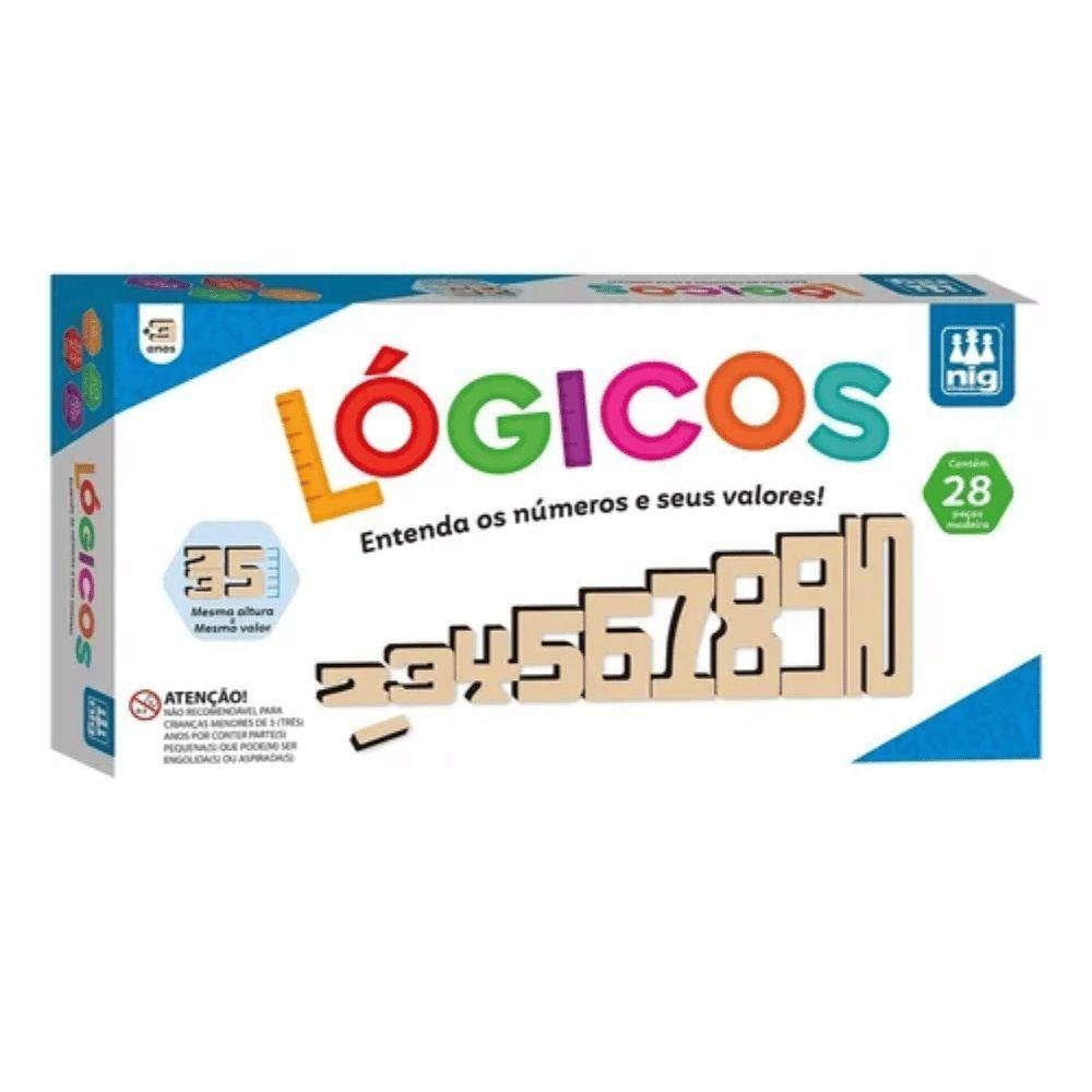 Jogo Pedagógico Lógicos Números MDF 28 Peças Madeira Nig Brinquedos