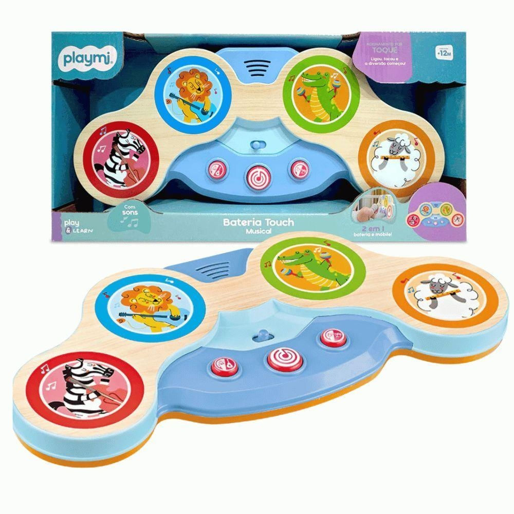 Bateria Musical Infantil Play & Learn Touch Azul Cardoso Toys