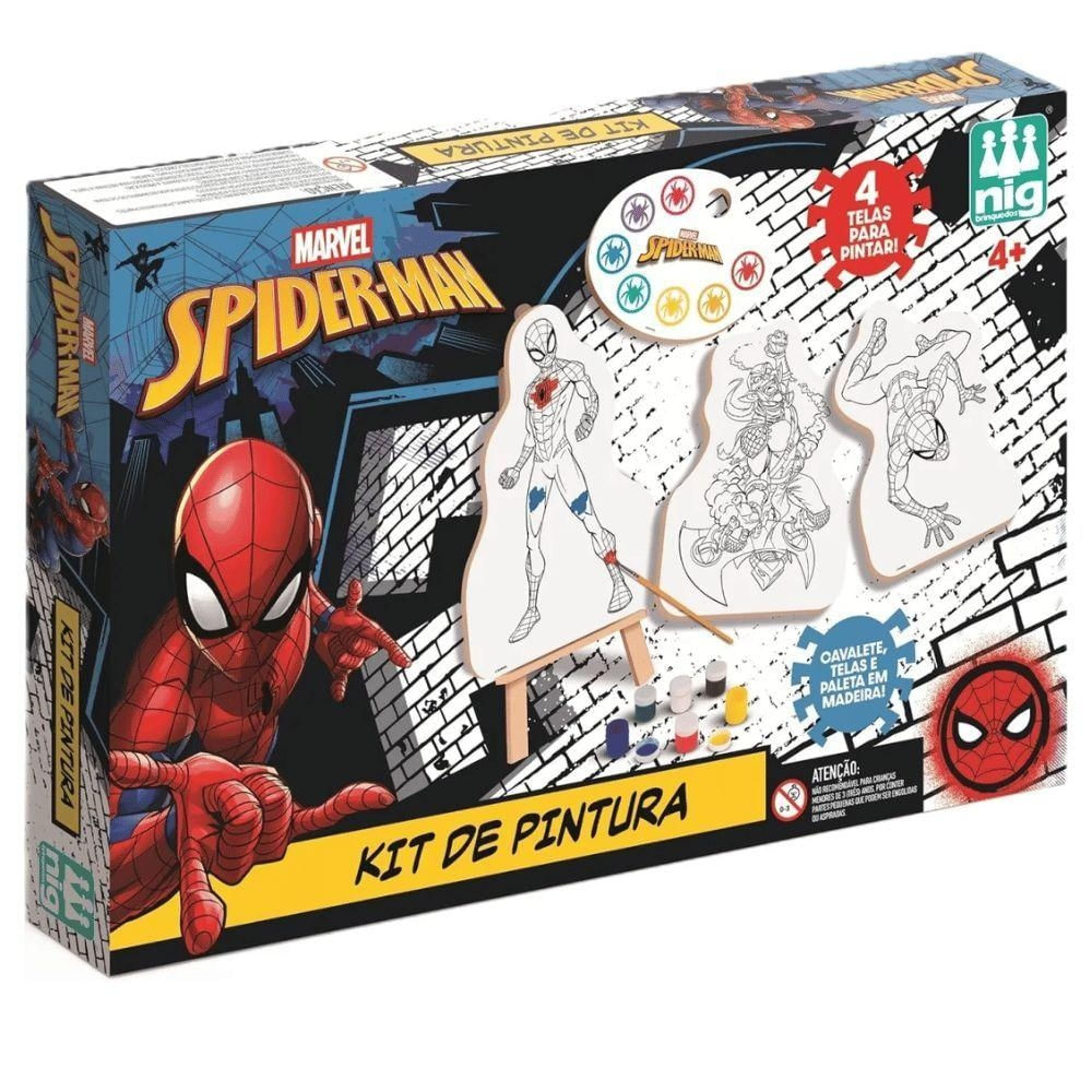 Kit de Pintura Spider Man Marvel 13 Peças com Cavalete Vermelho Nig Brinquedos