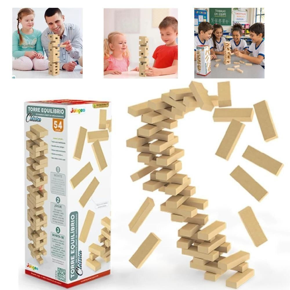 Jogo Torre de Equilíbrio 54 Peças de Madeira Tipo Jenga Yeet