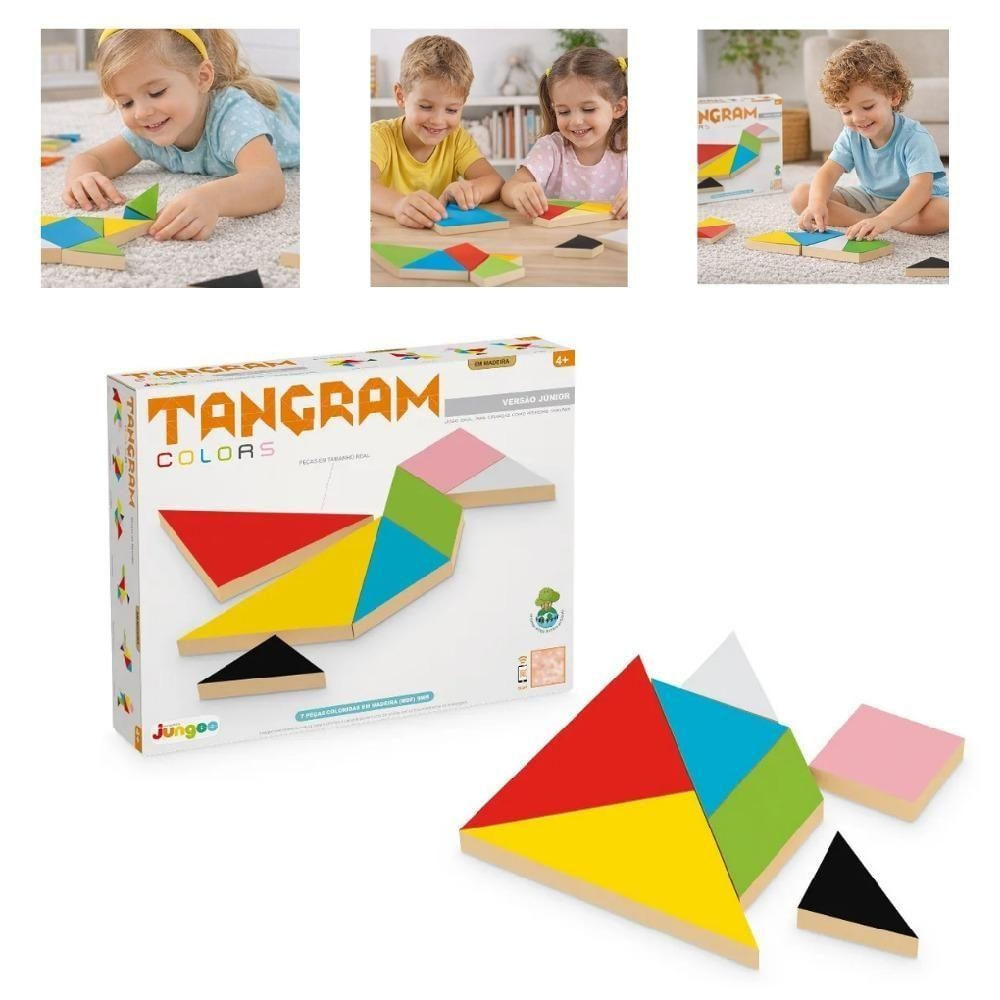 Jogo Educativo Tangram Colors 7 Peças Madeira MDF Pedagógico Yeet