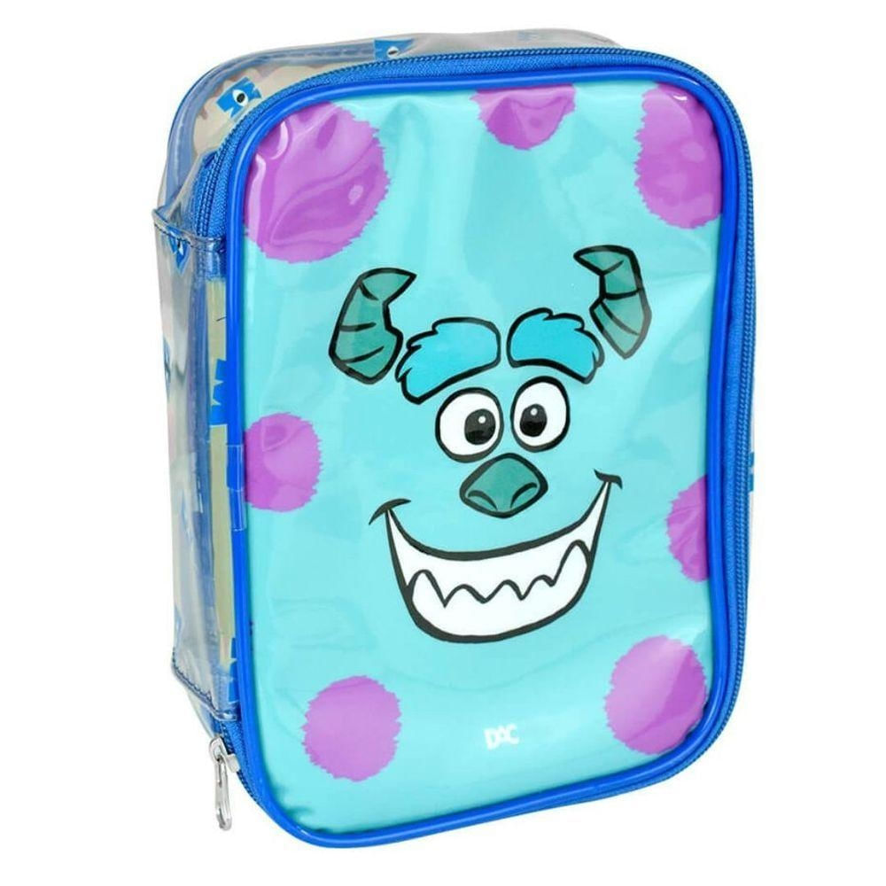 Estojo Escolar DAC Baú Grande Monstros S.A Cristal PVC Azul e Roxo e Verde