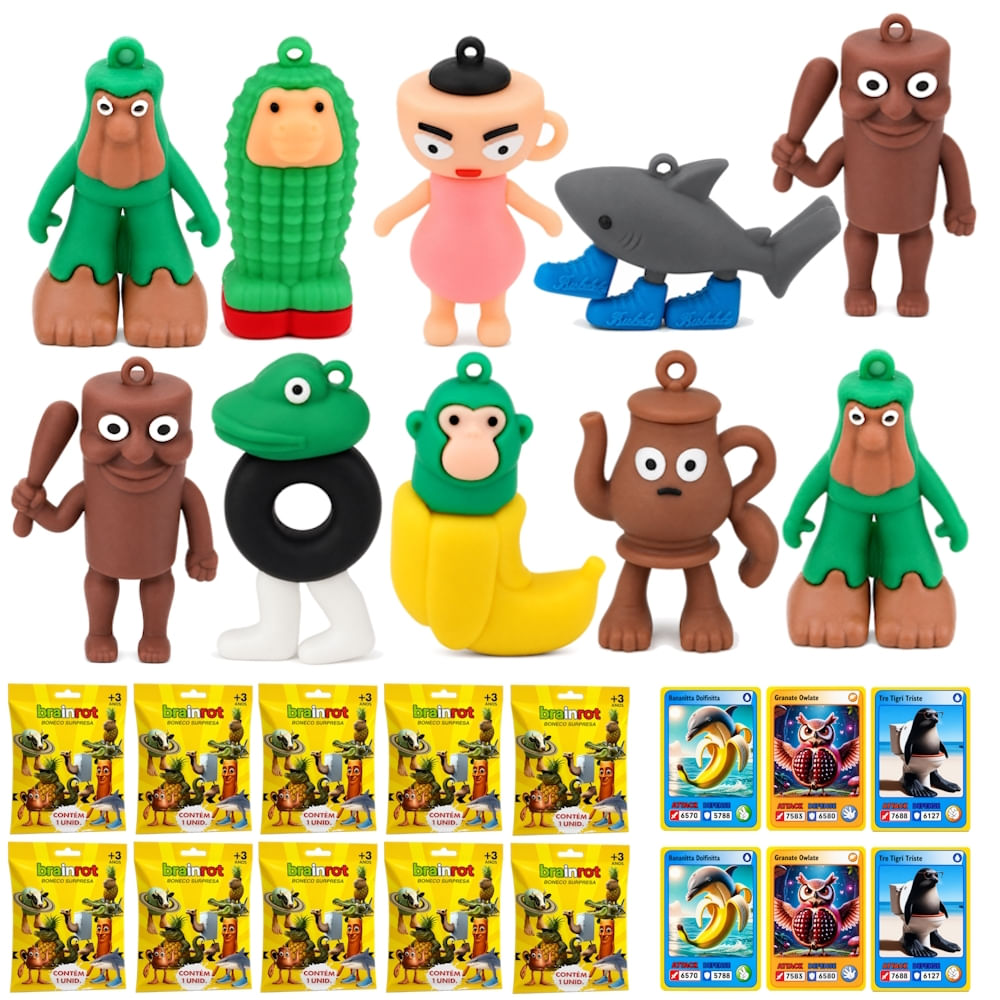 10 Bonecos Surpresa Brainrot com Cards Colecionáveis Sortidos Brinquedo Infantil