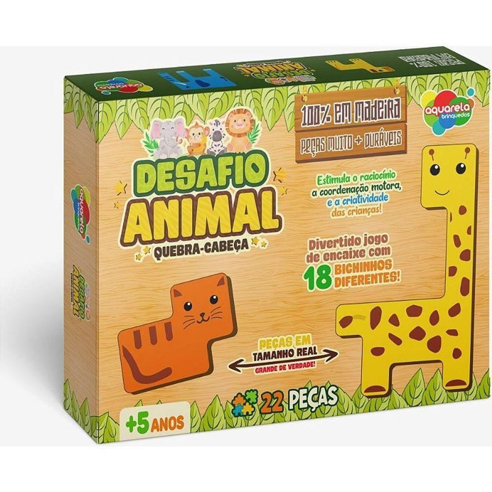 Quebra-cabeça de Madeira Desafio Animal 22 Peças Aquarela Brinquedos