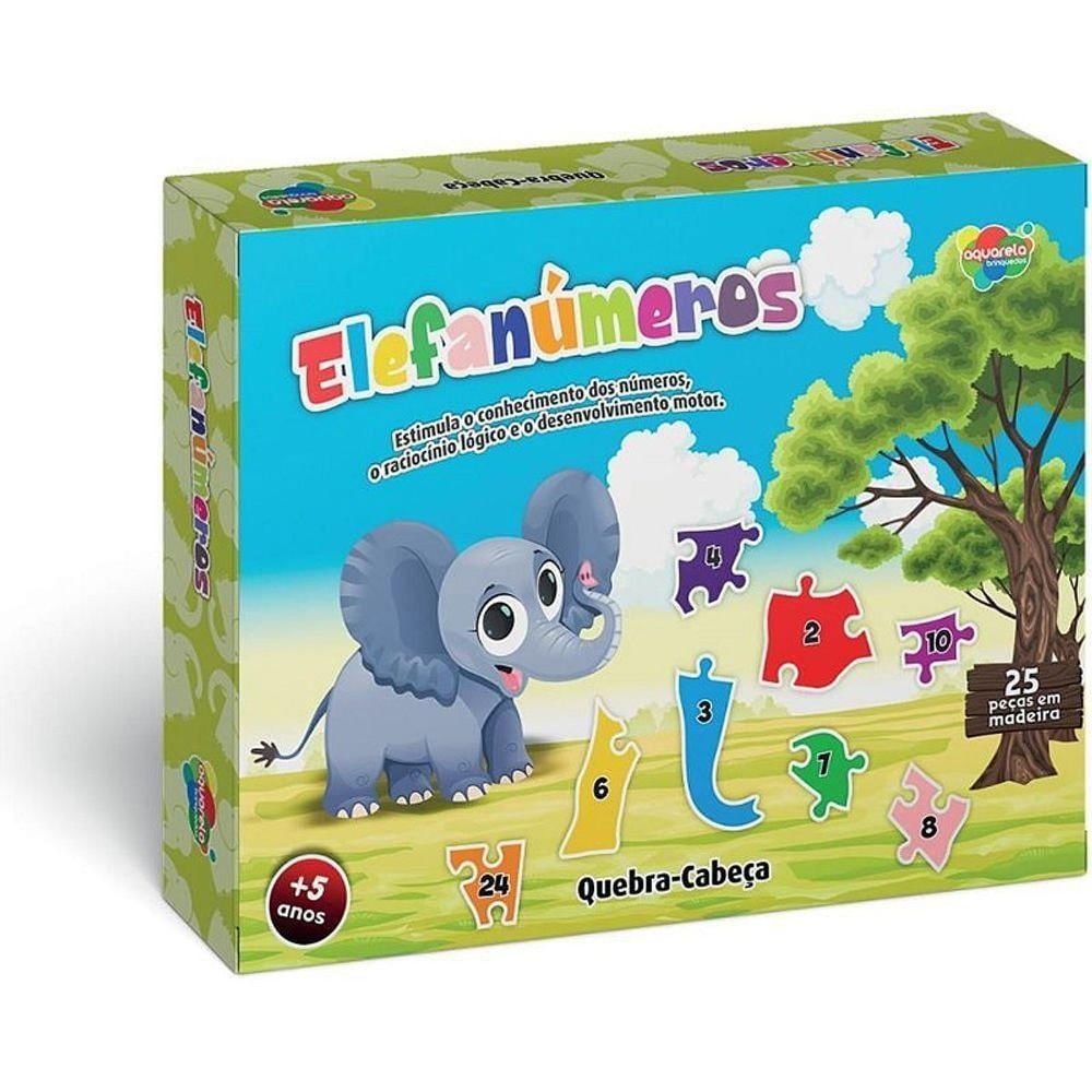 Quebra-cabeça Madeira Elefanúmeros 25 Peças Educativo Aquarela Brinquedos