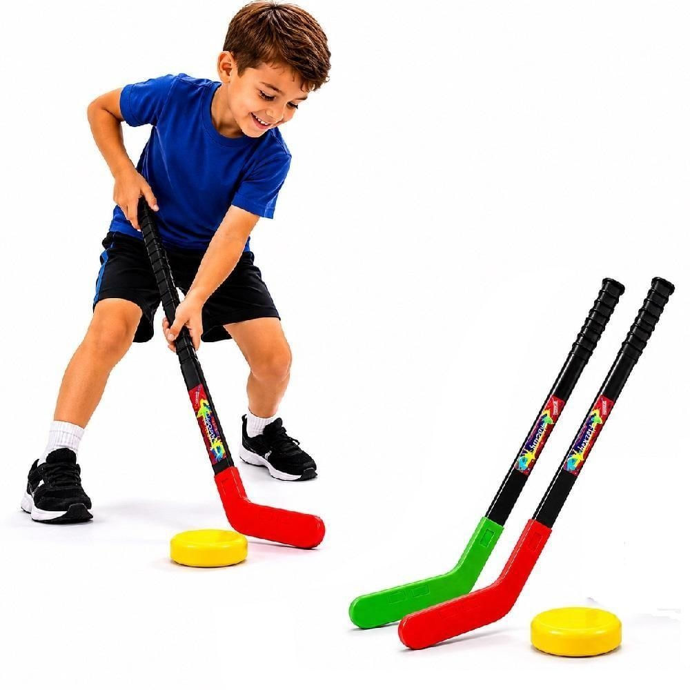 Conjunto de Hóquei Infantil Kit 2 Tacos 70cm e Disco Plástico Yeet