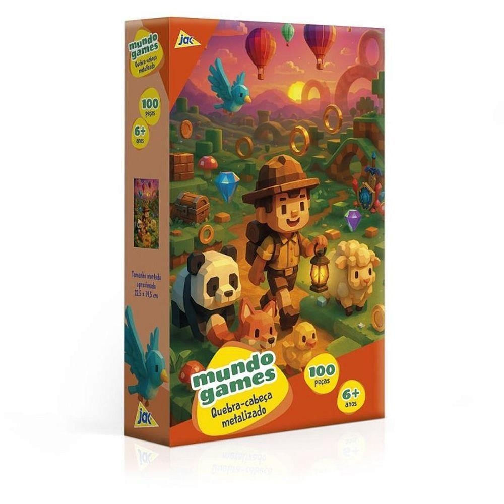 Quebra-Cabeça Mundo Games 100 Peças Grandes Metalizados Toyster Brinquedos