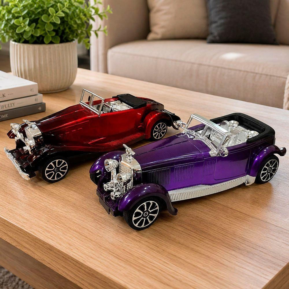 Kit 2 Carros Miniatura Colecionável Retrô com Fricção Vermelho e Roxo