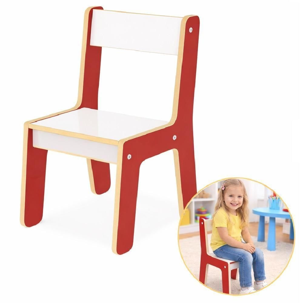 Cadeira Infantil Montessori MDF com Encosto Educativa Vermelha Yeet