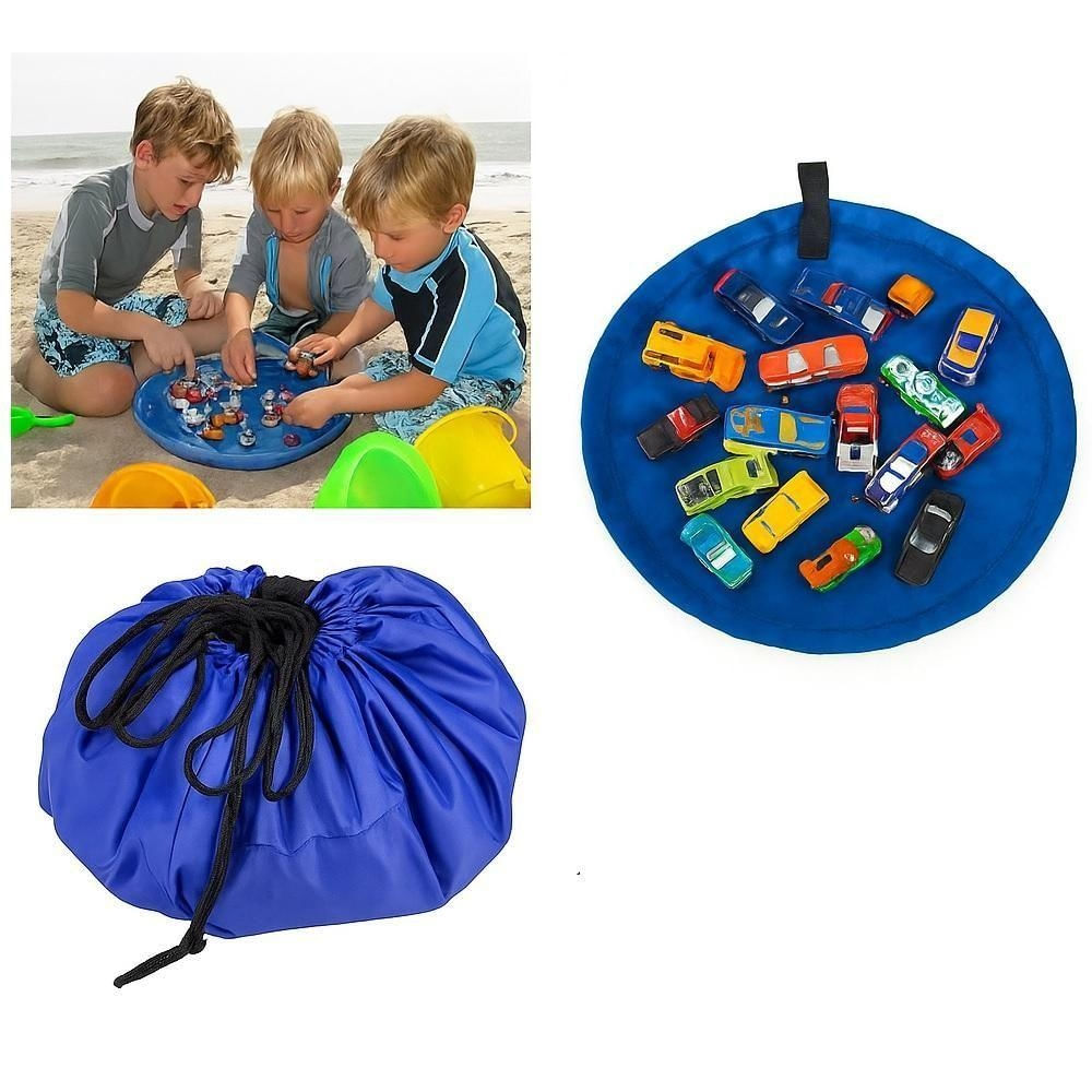Saco Organizador de Brinquedos 2 em 1 Tapete Vira Bolsa Azul Yeet