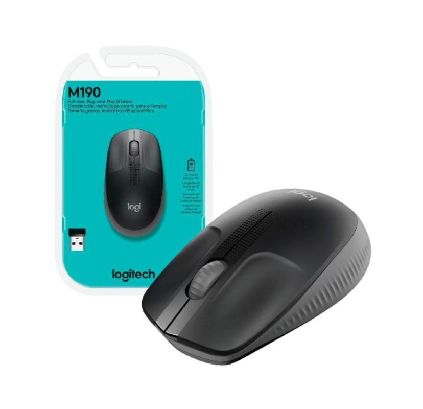 Mouse Sem Fio Wireless Logitech 1000DPI Preto - M190
