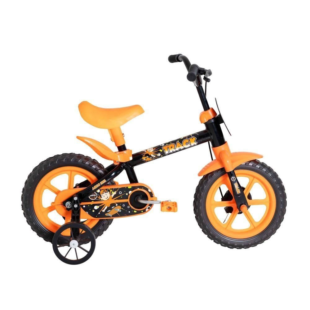 Bicicleta Infantil Aro 12 TK3 Freio a Tambor Preto e Laranja Track & Bikes