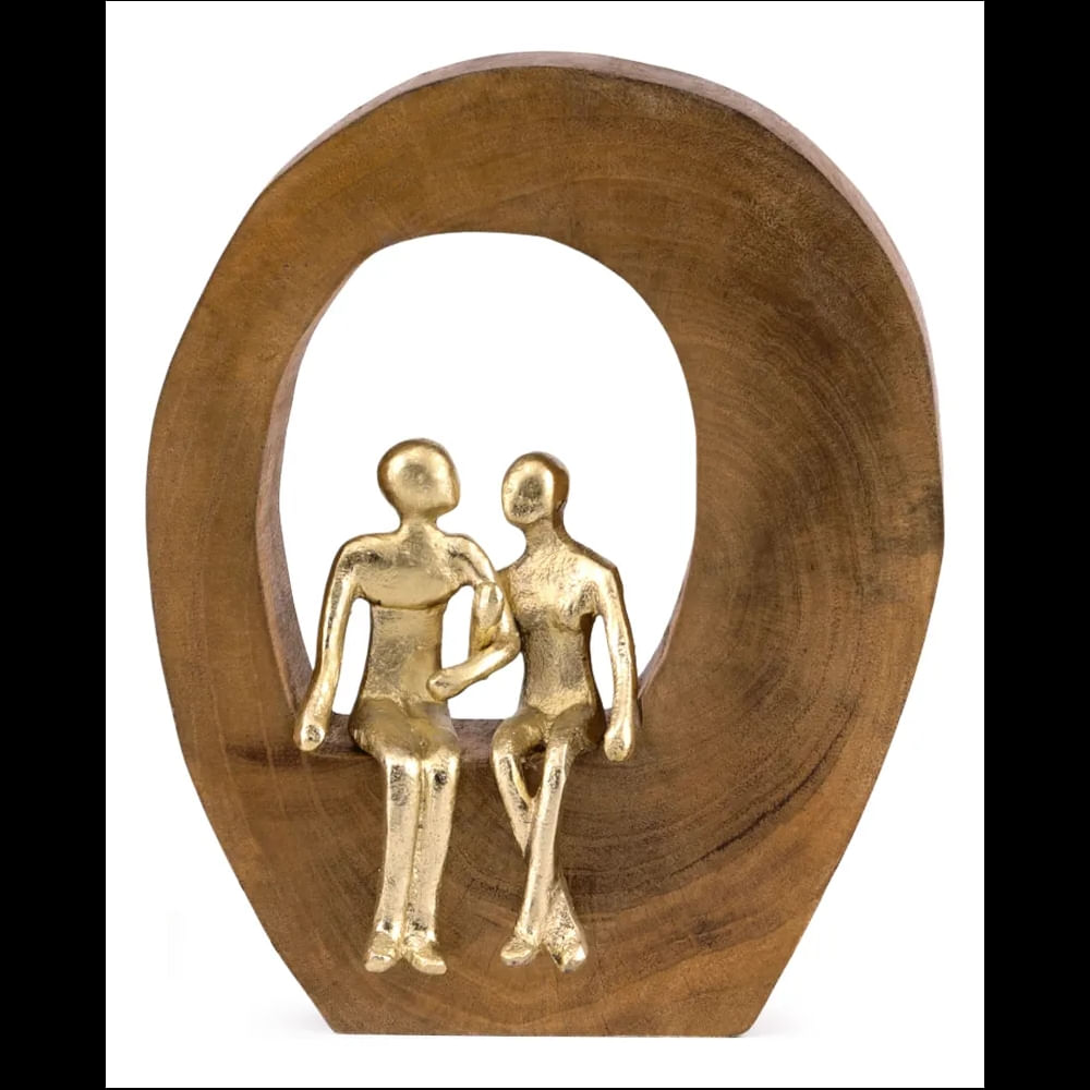Escultura Casal Dourado Madeira Decorativa Mart 21896