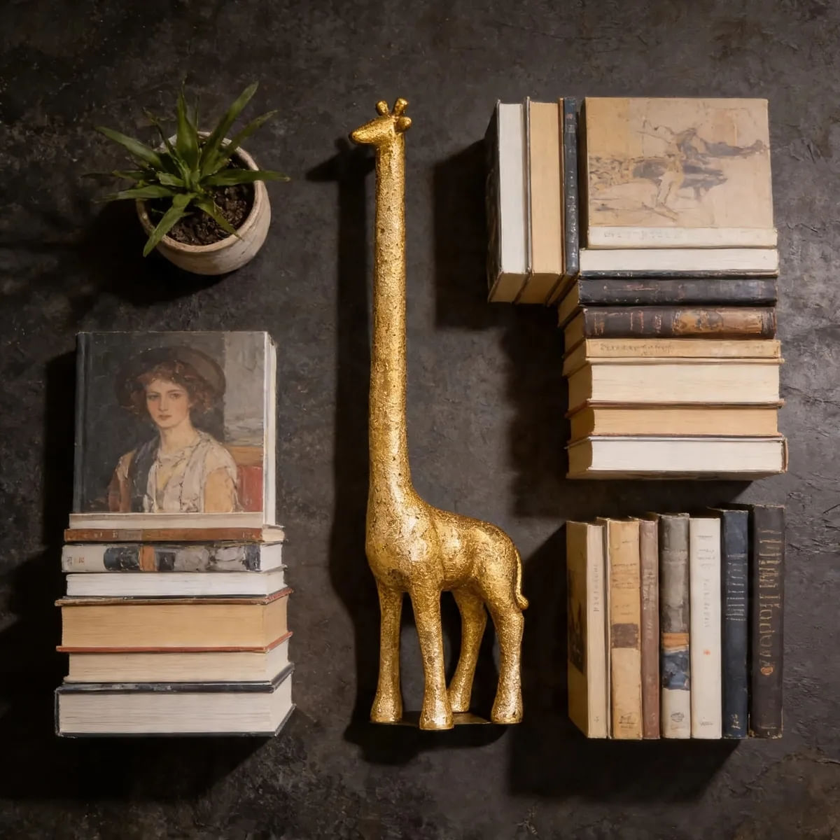 Decoração Escultura de Girafa em Resina Dourada Mart 22811