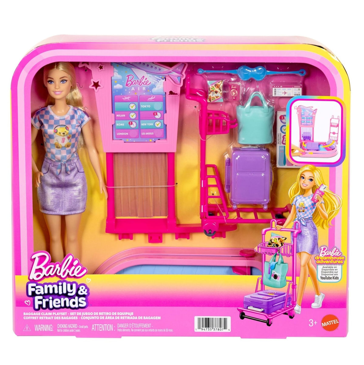 Boneca Barbie - Conjunto de Area de Retirada de Bagagem - Family and Friends - Mattel
