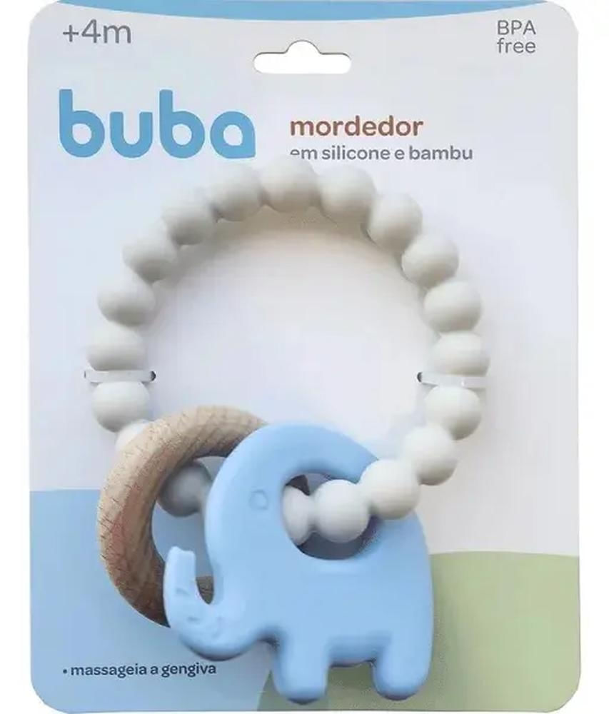 Mordedor Em Silicone E Bambu Elefante Azul Buba - 18849