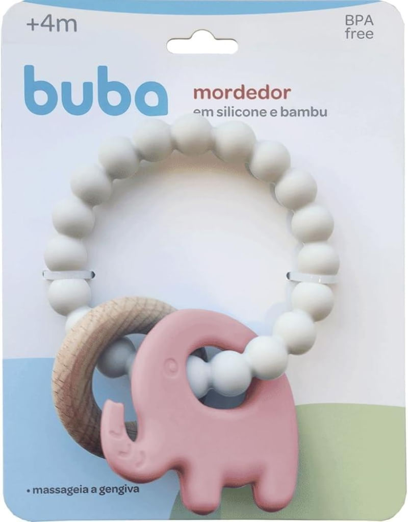 Mordedor Em Silicone E Bambu Elefante Rosa Buba - 18850