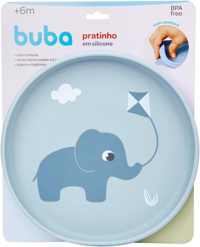 Pratinho Em Silicone Ventosa Cloudy Elefante Azul Buba 20889