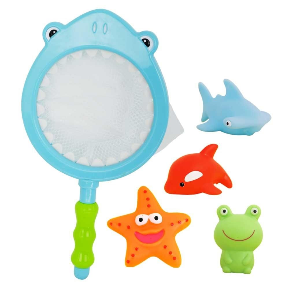 Brinquedo De Banho 4 Bichinhos + Rede Dm Toys - DMBB0229