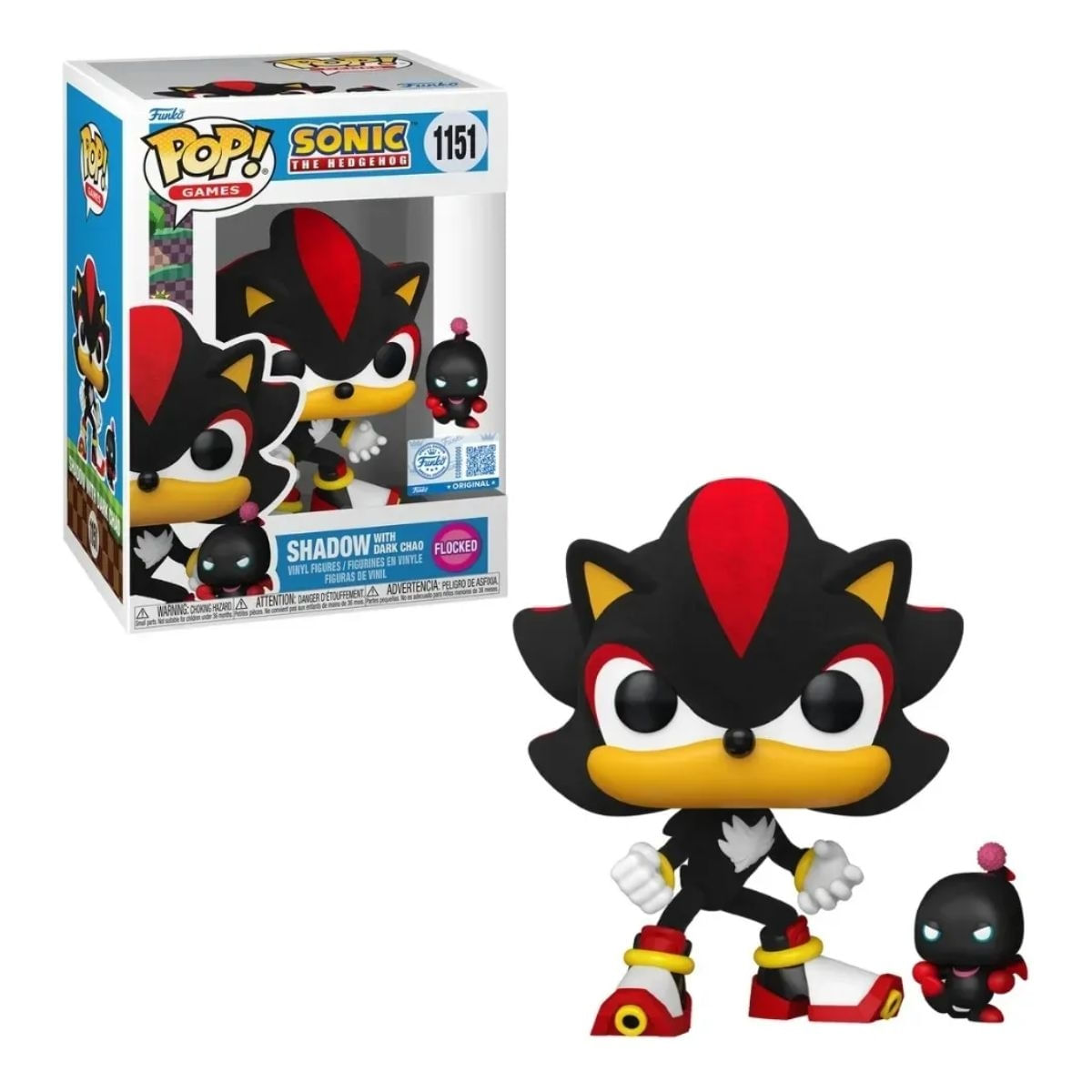 Boneco Funko Pop Shadow com Dark Chao Flocked #1151 Sonic the Hedgehog Games