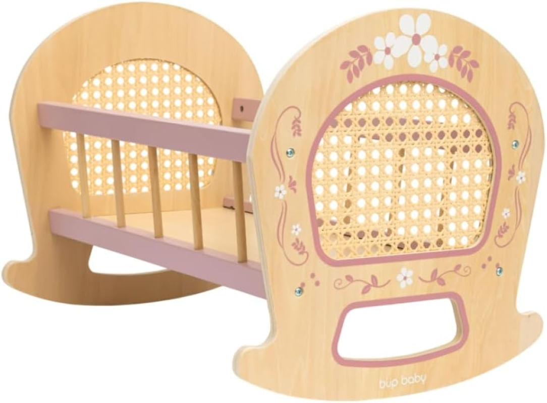 Brinquedo De Madeira Berço Para Boneca Com Palha Rosa Bup Baby