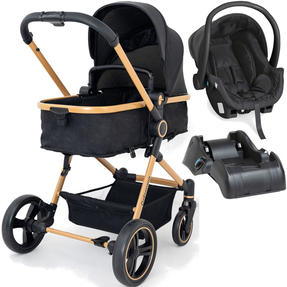 Carrinho de Bebe Moises Bebe Cocoon Preto Base Galzerano Ivy G22 Gold