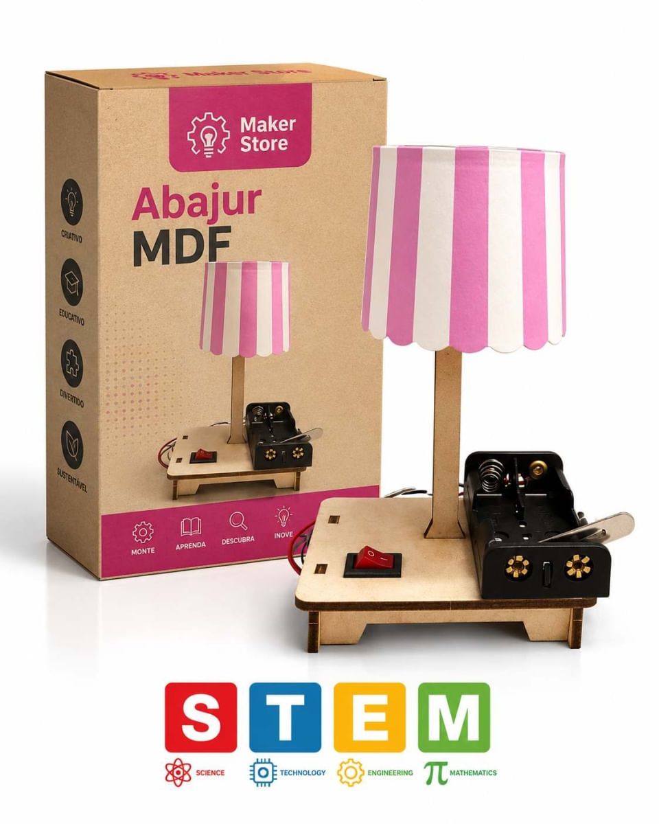 Kit de Robótica STEM para crianças a partir de 5 anos Montagem Abajur MDF personalizável acende de verdade