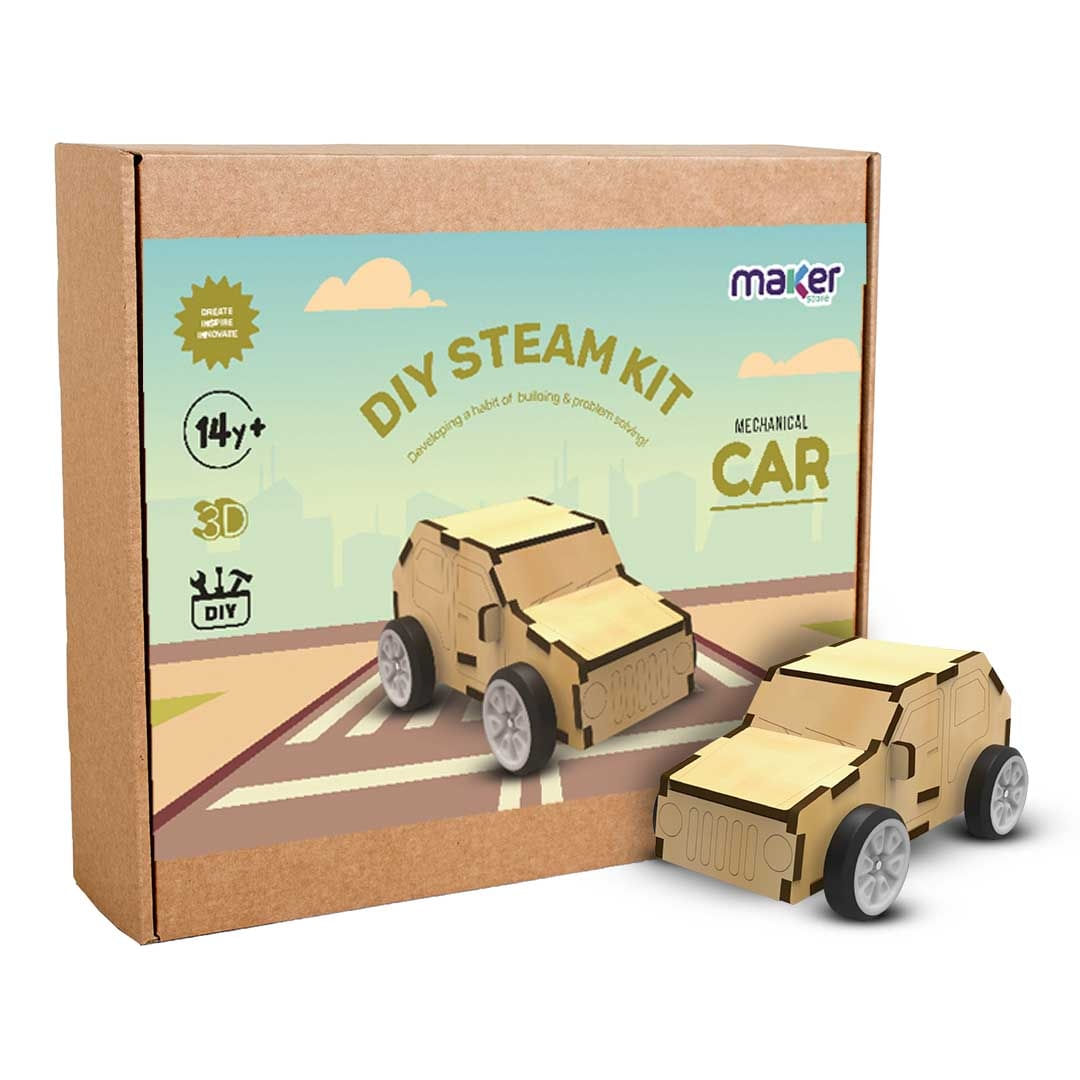 Kit de Robótica STEM Montagem Carro MDF Para crianças a partir de 6 anos, carrinho movido a fricção, podendo ser personalizado.
