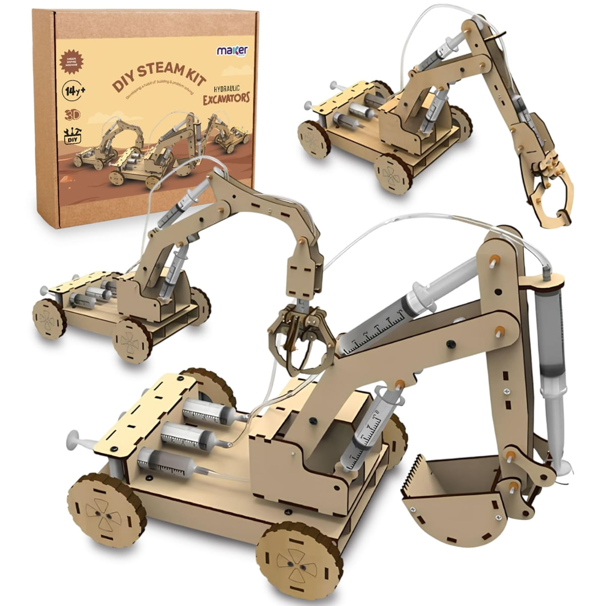 Kit de Robótica STEM Hidráulico Maquinas MDF 3 em 1 Para Crianças a partir de 5 anos