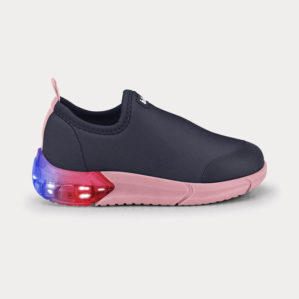 Tênis Infantil Bibi Space LED Azul Marinho com Rosa