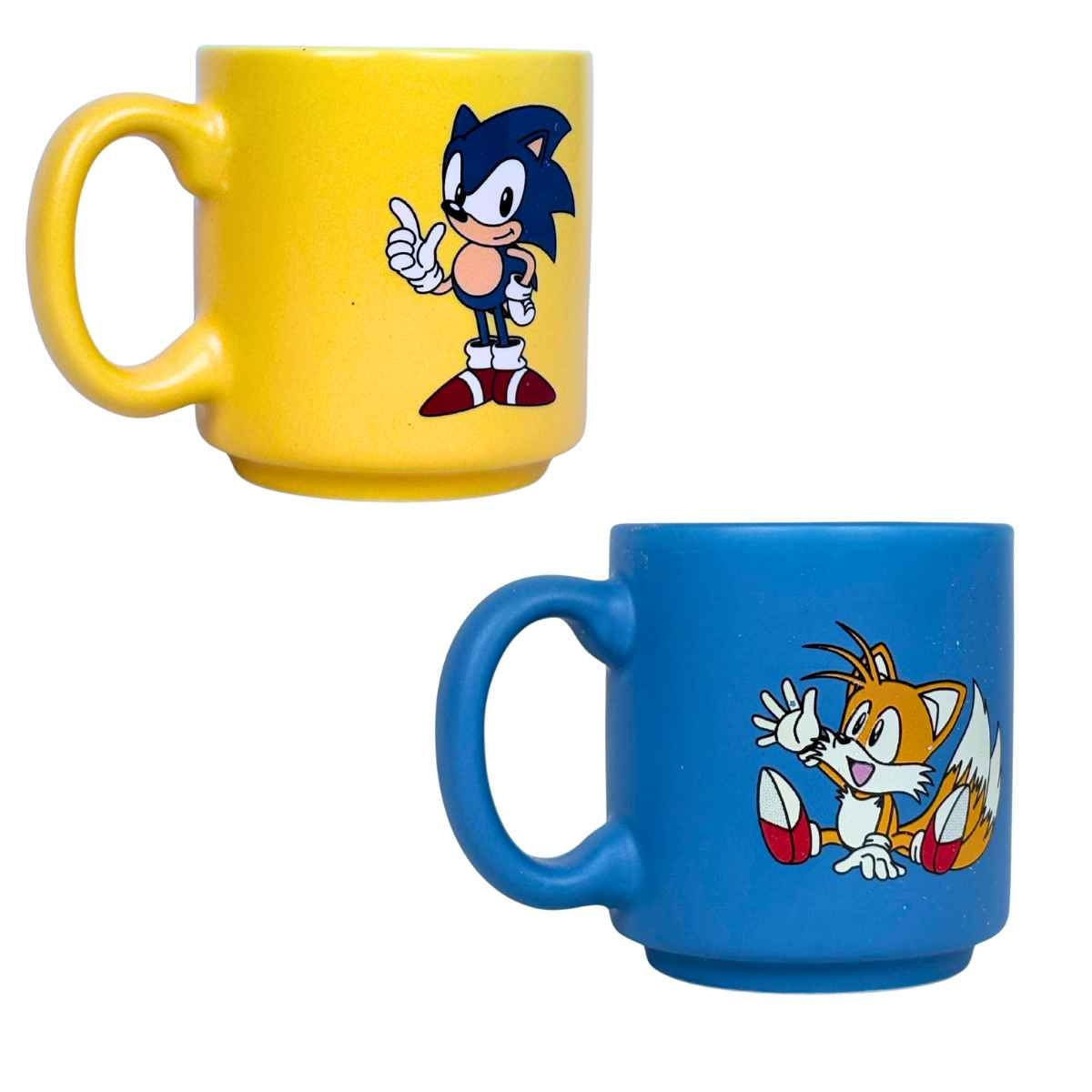 Kit 2 Mini Canecas 100mL Sonic & Tails Original Sega, Zona Criativa, Canequinha Xícara Cerâmica