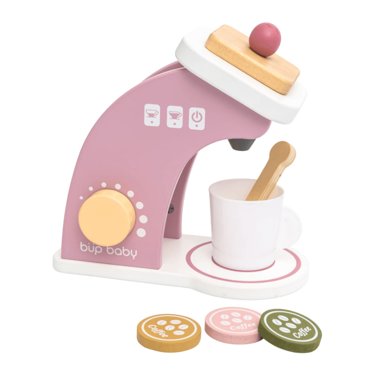 Brinquedo De Madeira Kit Máquina De Café Rosa Bup Baby