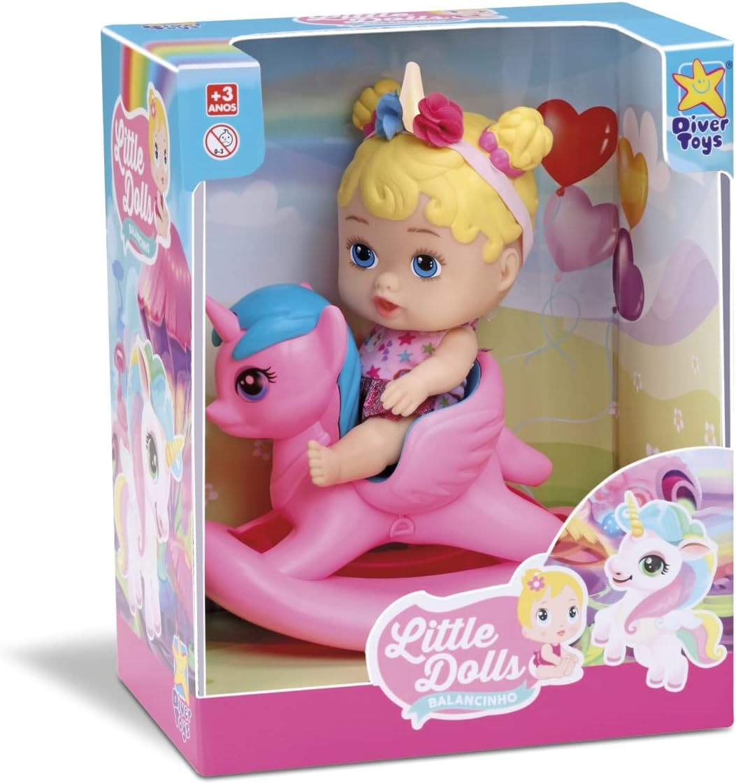 BONECA LITTLE DOLLS BALANCINHO UNICORNIO - DIVERTOYS