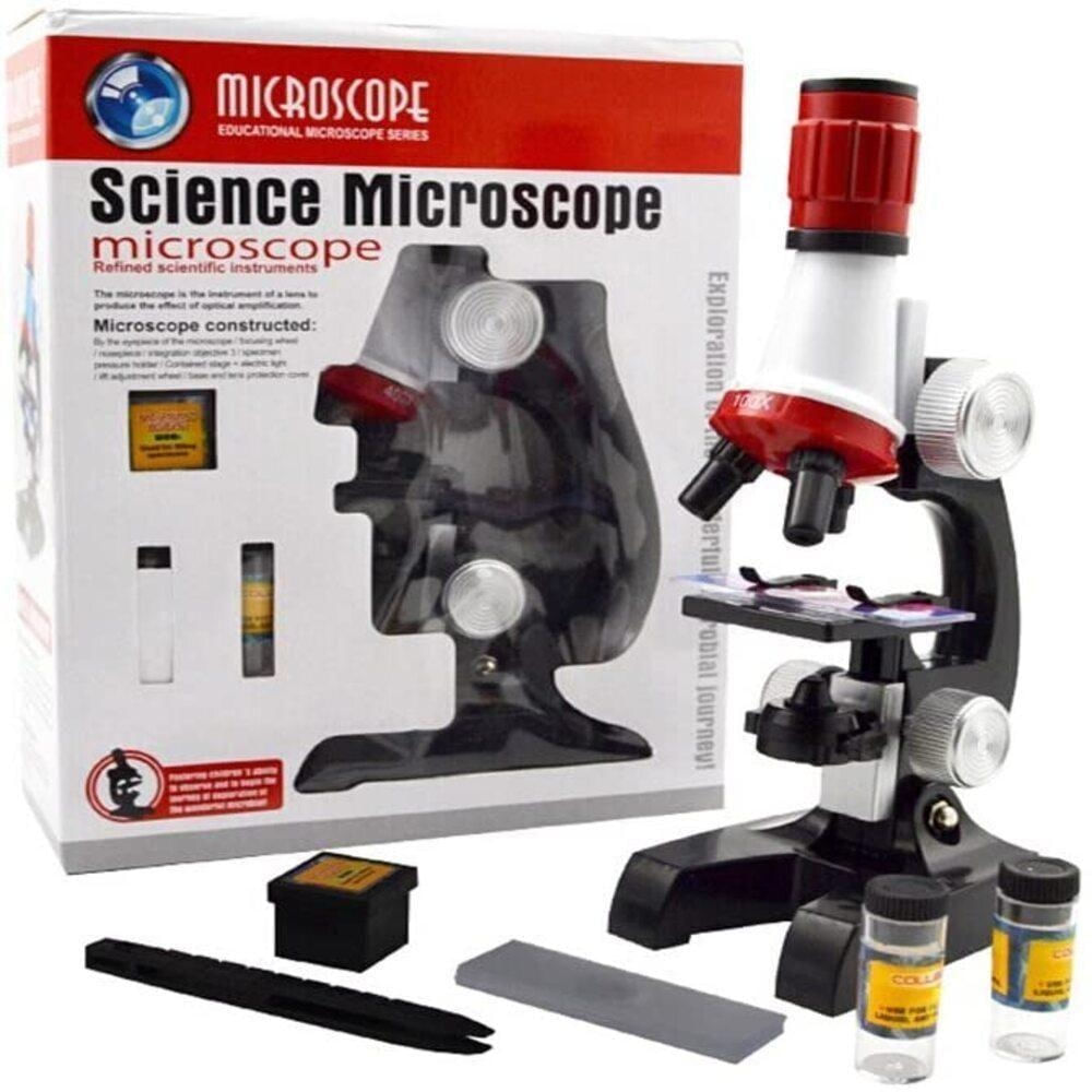 Microscópio Estudantil Infantil 100x 400x 1200x com Luz LED Branco Yeet