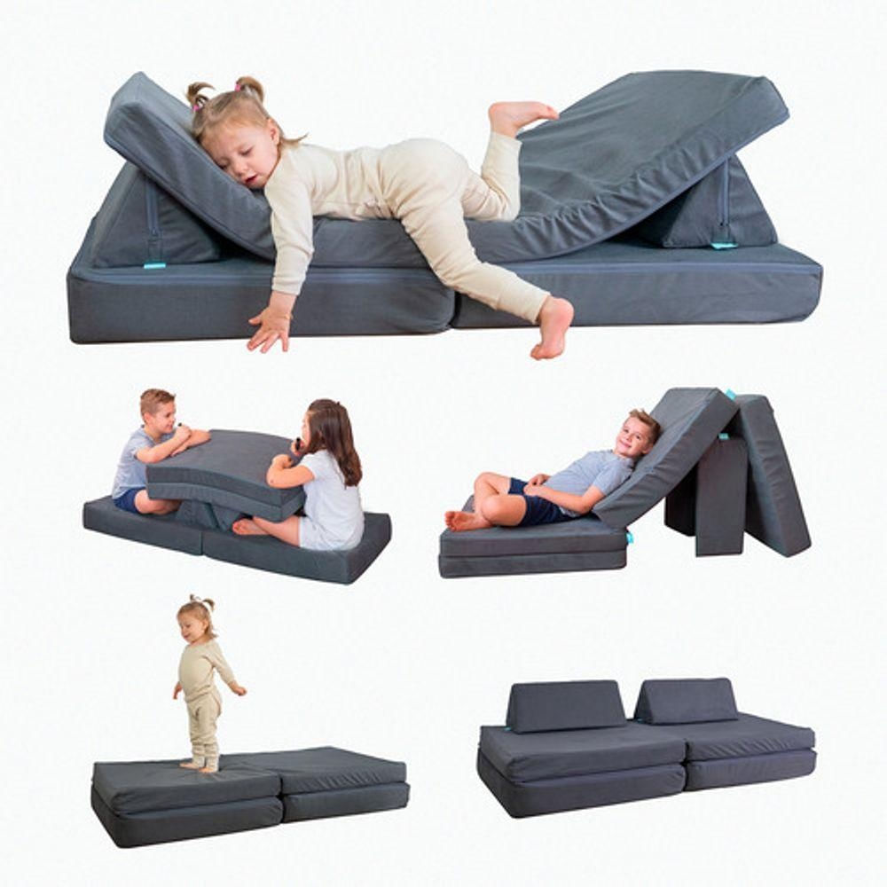 Sofá Infantil Soft Play Modular com Estrutura Versátil Cinza Freso