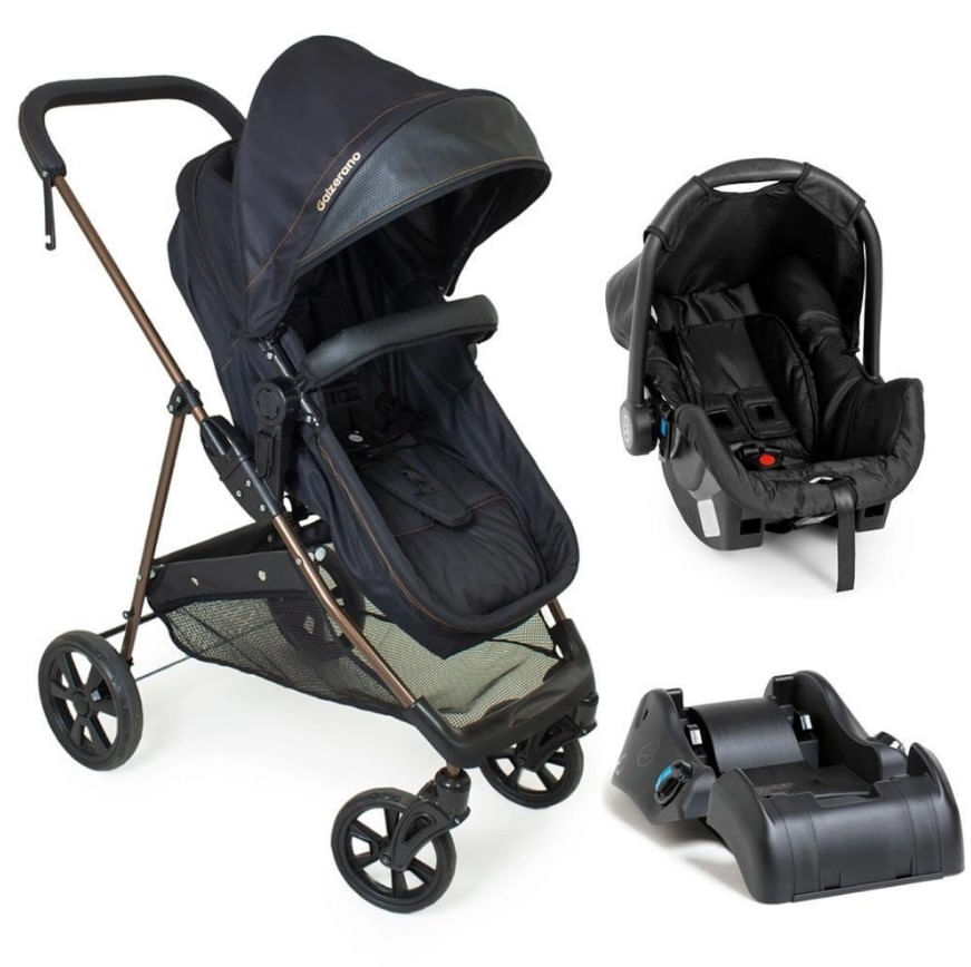 Carrinho Preto Cobre Bebê Conforto e Base Galzerano Napoli 1452PTC