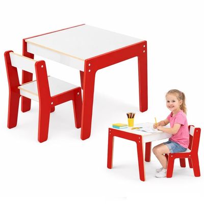 KIT MESINHA INFANTIL MADEIRA CADEIRA DIDATICA ESTUDO EDUCATIVA MENINOS MENINAS VERMELHA