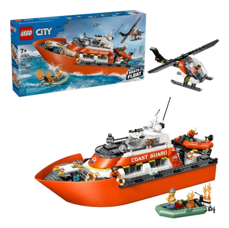 City Barco e Helicoptero da Guarda Costeira Lego 60504