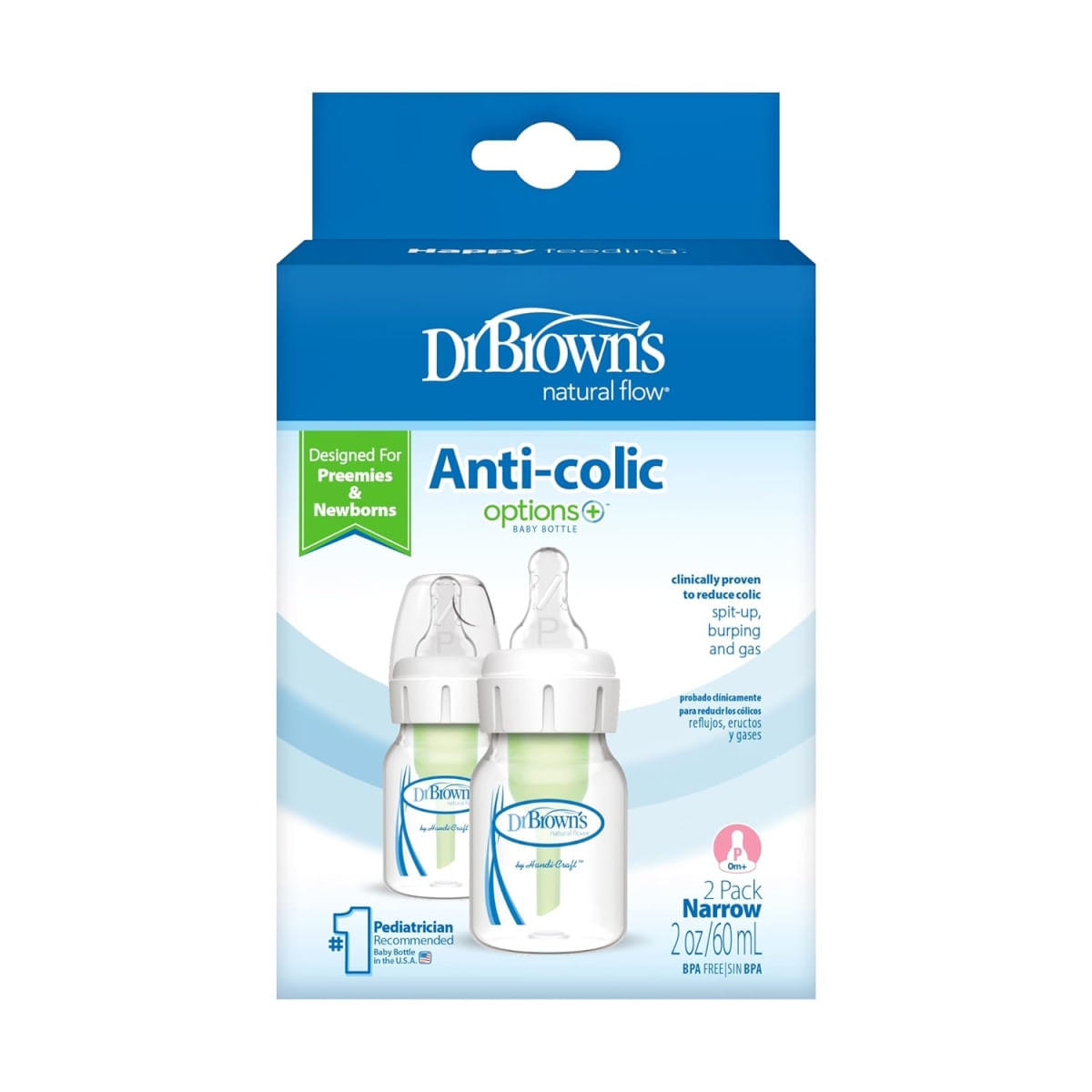 Mamadeira Dr. Brown's Anticólica 60ml Kit com 2 Unidades – Bico Prematuro (Preemie)