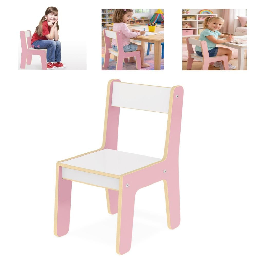 CADEIRINHA INFANTIL ROSA MADEIRA MDF POLTRONA RESISTENTE DIDATICA MENINA LUXO