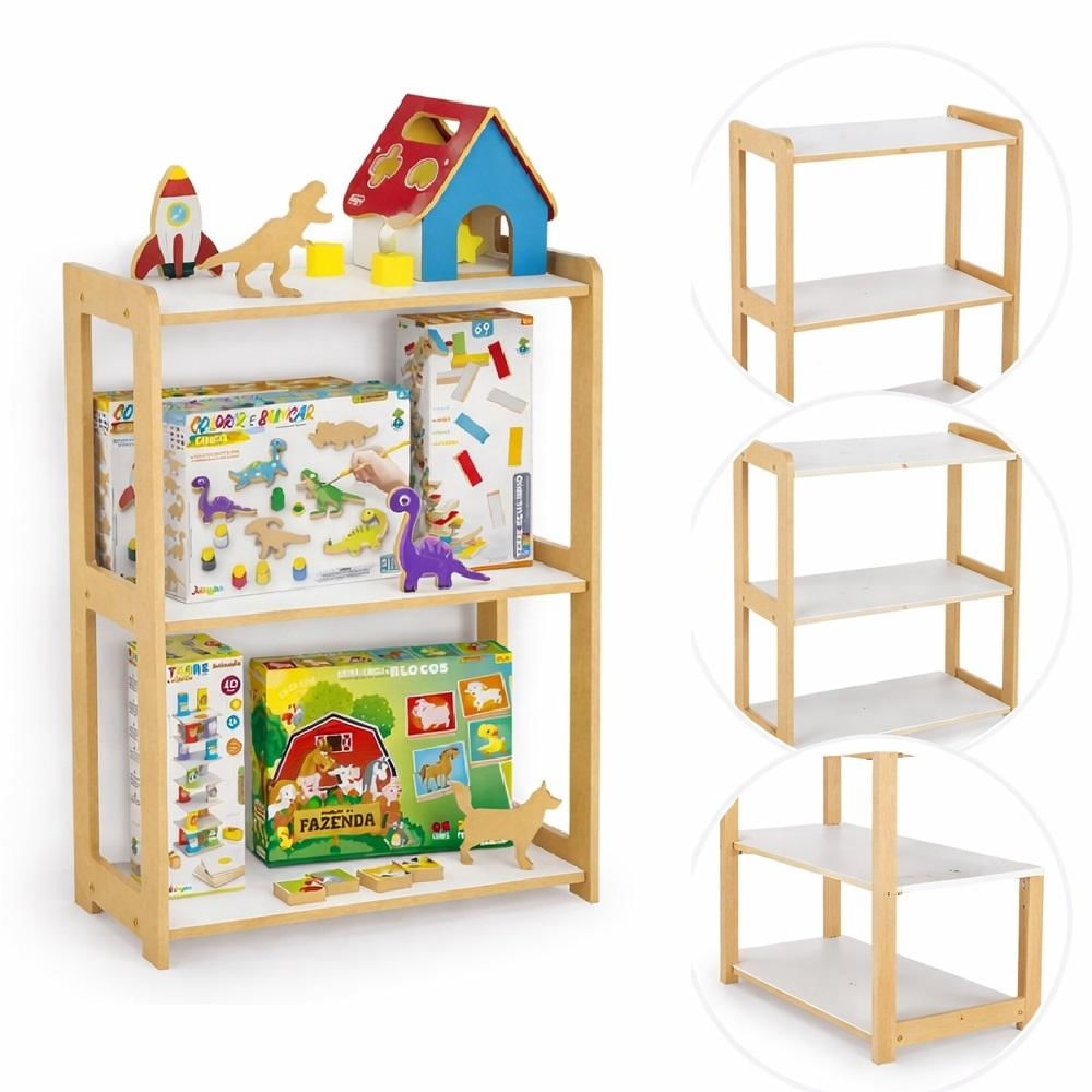 ESTANTE INFANTIL MONTESSORI ORGANIZADOR 3 PRATELEIRAS MADEIRA PORTA LIVROS BRINQUEDOS BAU MULTIUSO EXPOSITOR EDUCATIVO Q